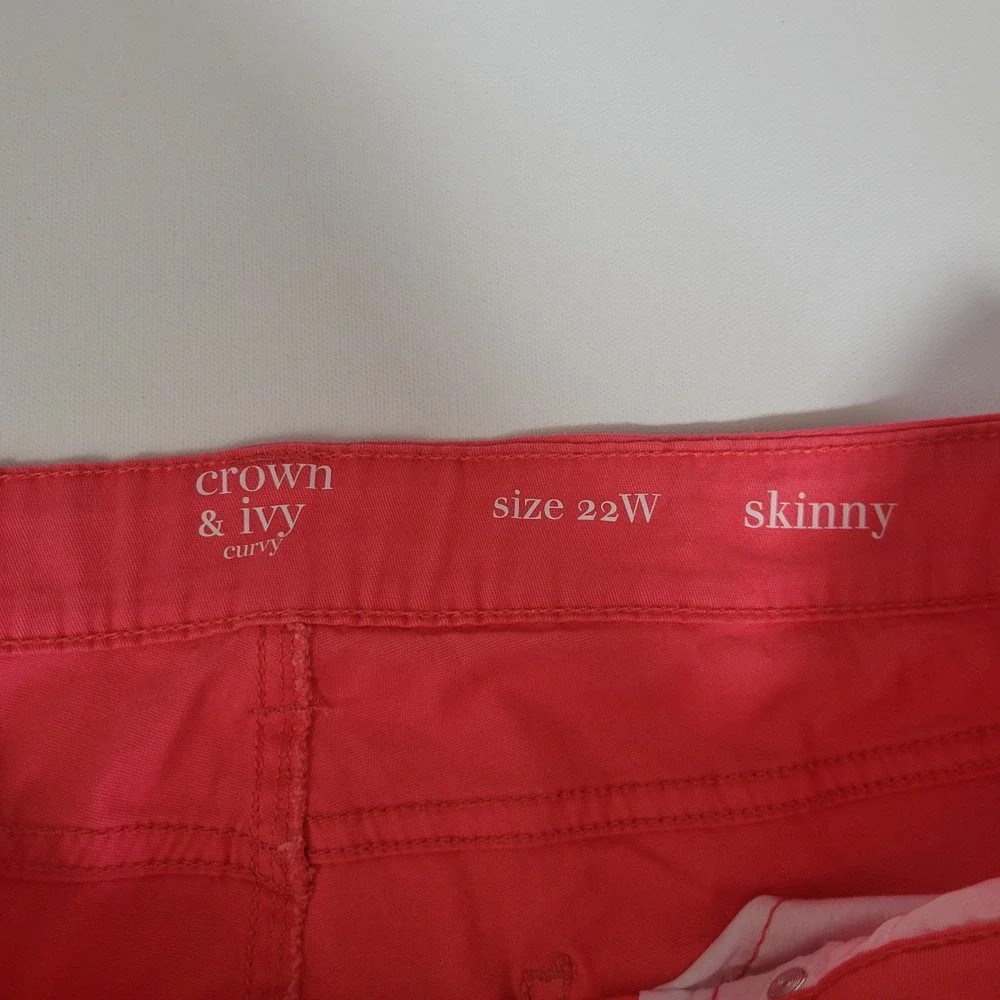 NEW Crown &‎ Ivy Curvy 22W Coral Pink Skinny Jeans Stretch Denim Preppy Casual - Picture 7 of 9